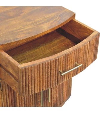Table de chevet en bois massif courbé et nervuré avec tiroir
