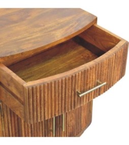 Table de chevet en bois massif courbé et nervuré avec tiroir