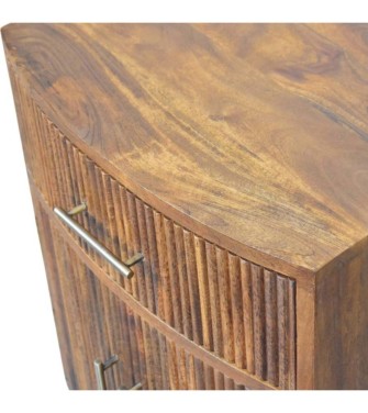 Table de chevet en bois massif courbé et nervuré avec tiroir