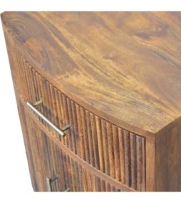 Table de chevet en bois massif courbé et nervuré avec tiroir